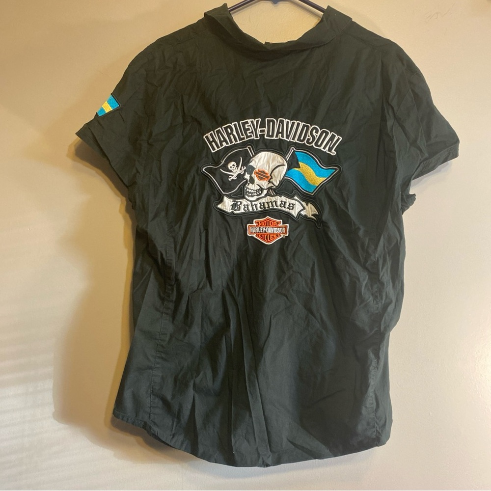 Harley-Davidson Bahamas Patch Women’s Size XXL Shirt Black Cotton Button Front‎